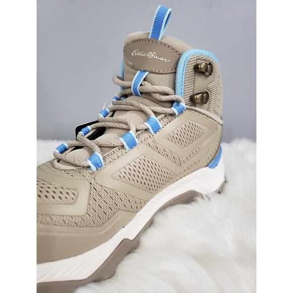 NEW Eddie Bauer Rampart Ridge Mid Women's Size 6 Tan Blue Hiking Boots 120713 - Picture 4 of 8
